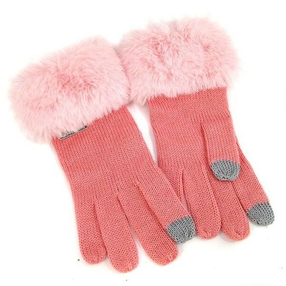 Michael Kors Faux Fur Trim Knit Gloves Mittens Pink Nwt $68 - Picture 1 of 6